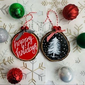 Happy Holiday Wood Slice Ornament Set
